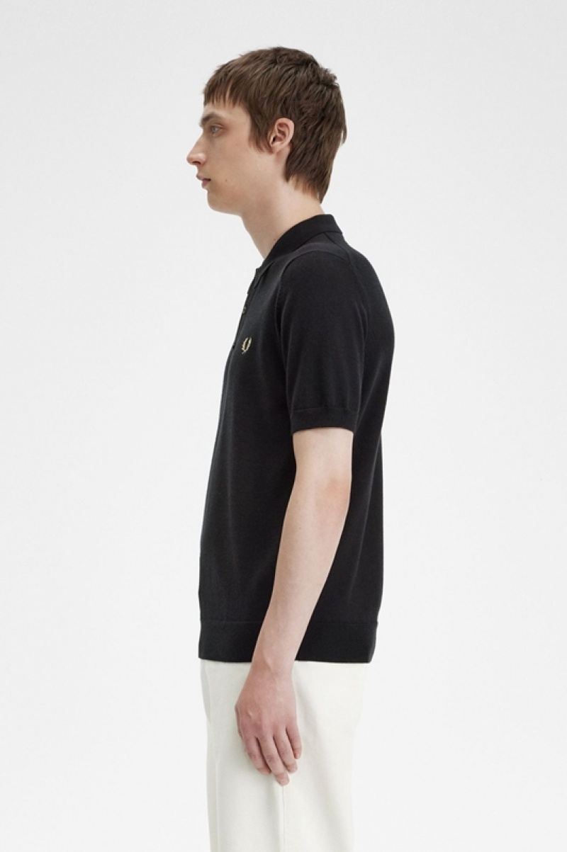 Fred Perry Classic Knitted Men's Shirts Black | KZE-439176