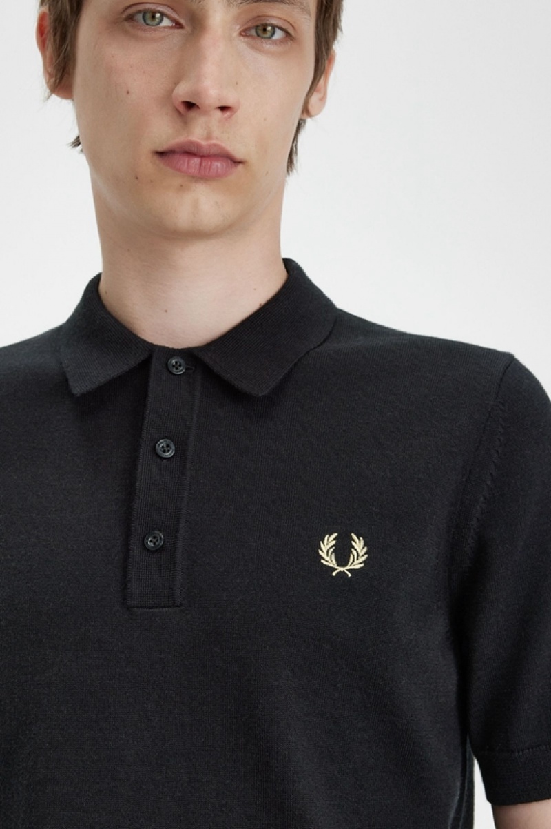 Fred Perry Classic Knitted Men's Shirts Black | KZE-439176