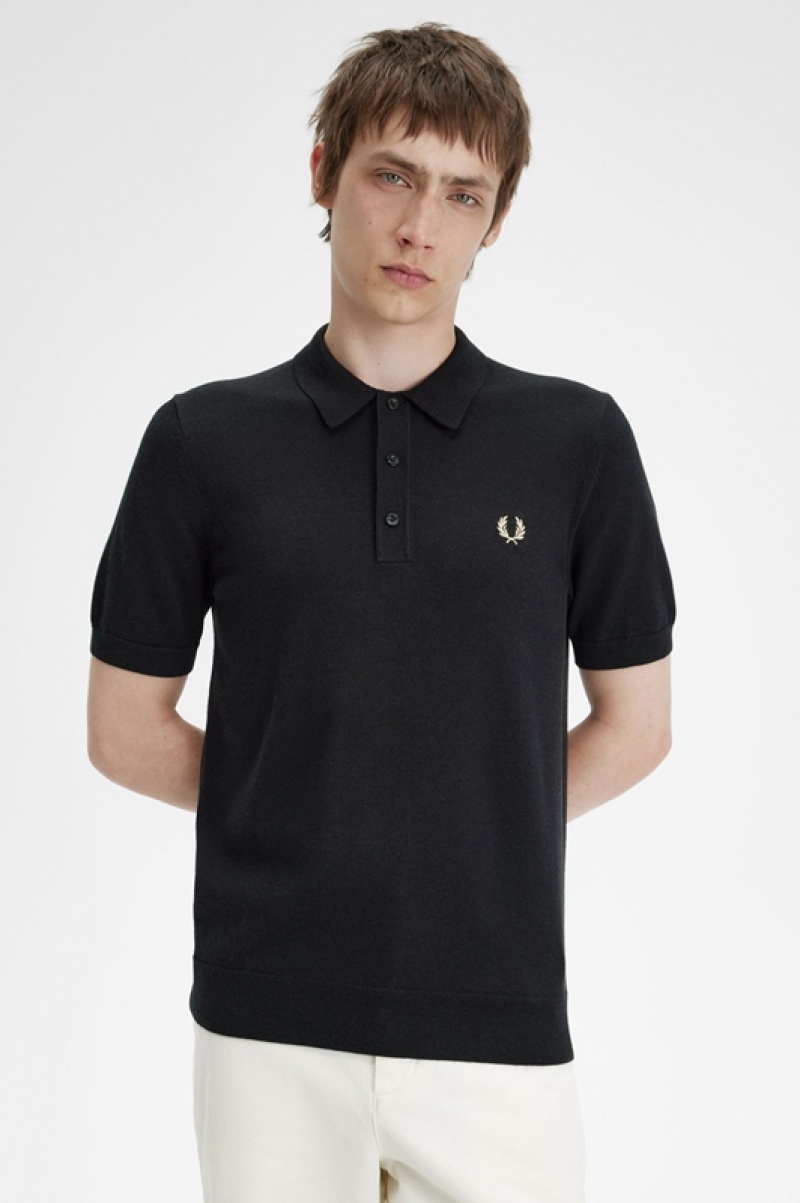 Fred Perry Classic Knitted Men's Shirts Black | KZE-439176