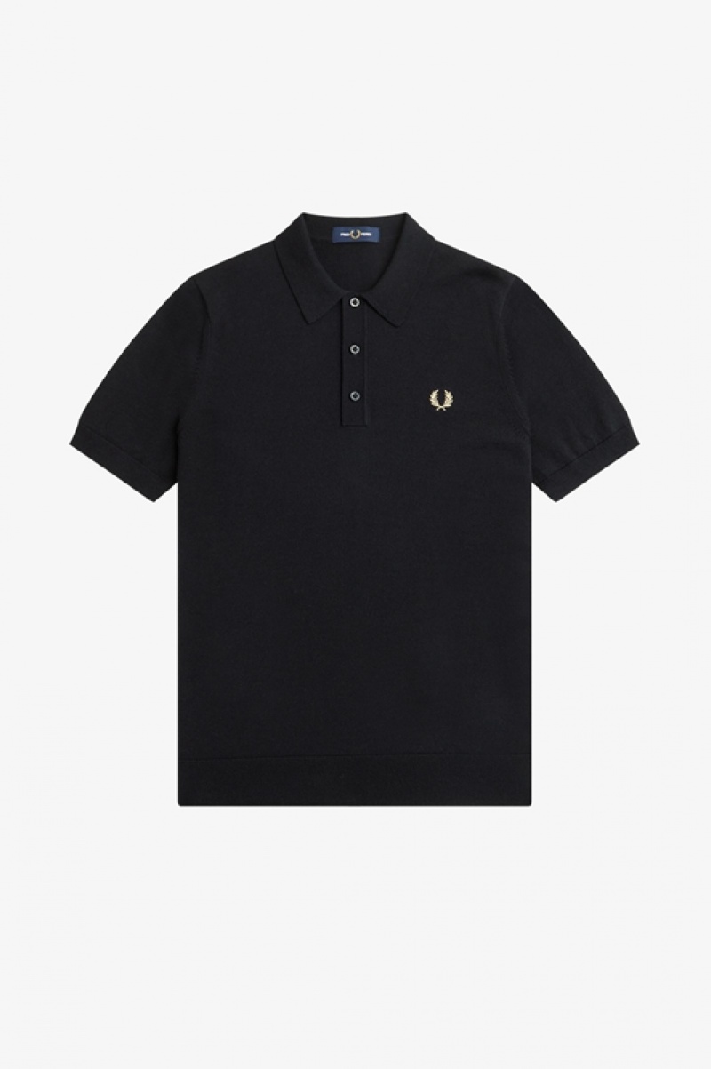 Fred Perry Classic Knitted Men's Shirts Black | KZE-439176