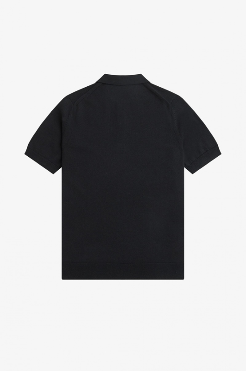 Fred Perry Classic Knitted Men's Shirts Black | KZE-439176