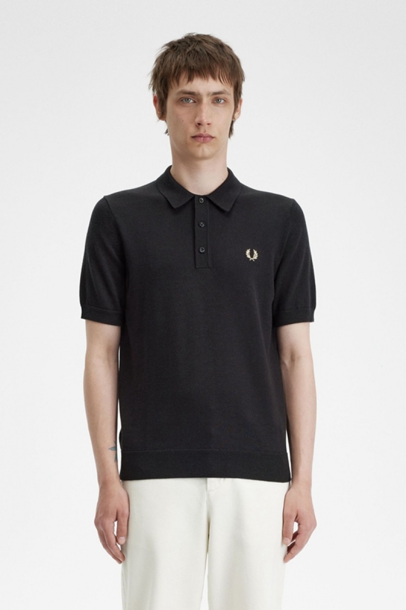 Fred Perry Classic Knitted Men\'s Shirts Black | KZE-439176