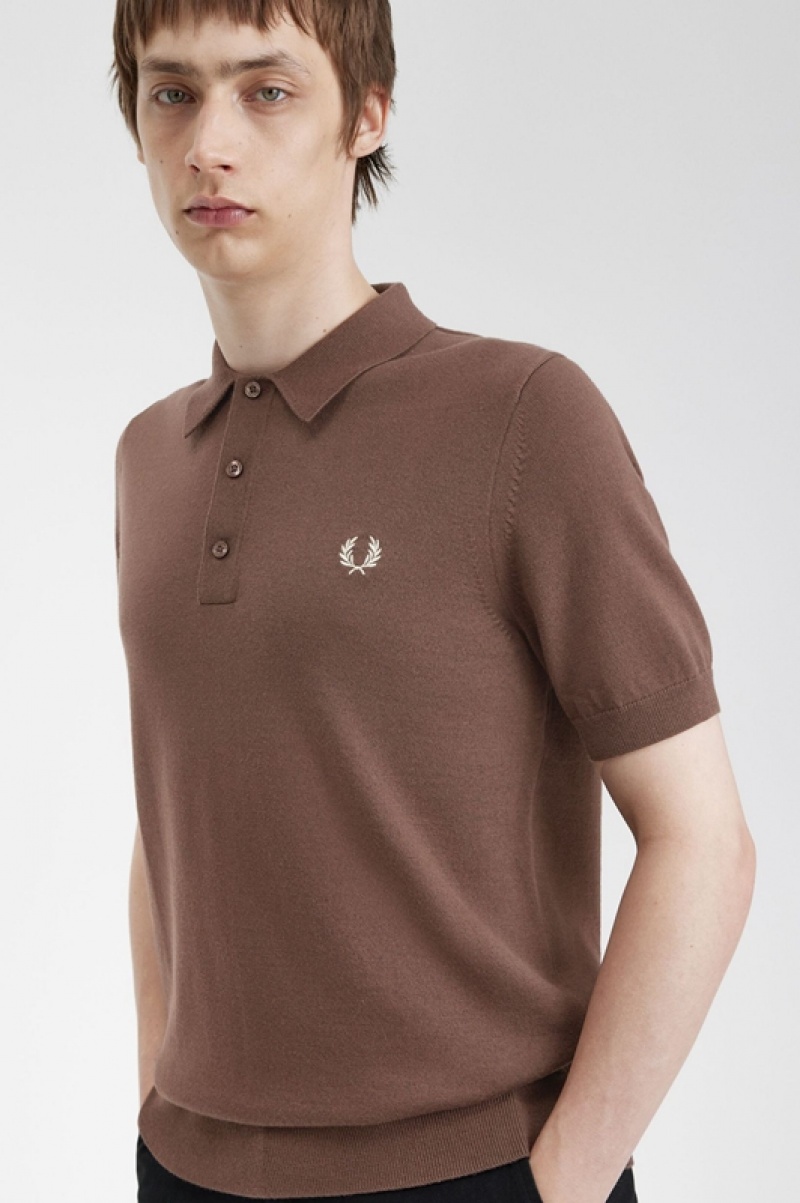 Fred Perry Classic Knitted Men's Shirts Dark Red | XFS-796805