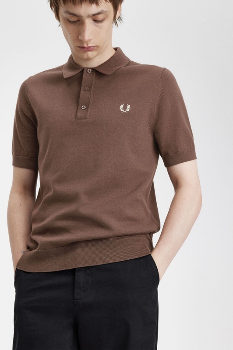 Fred Perry Classic Knitted Men's Shirts Dark Red | XFS-796805