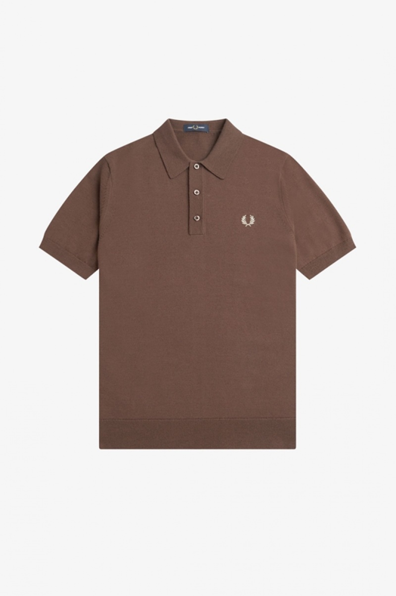 Fred Perry Classic Knitted Men's Shirts Dark Red | XFS-796805