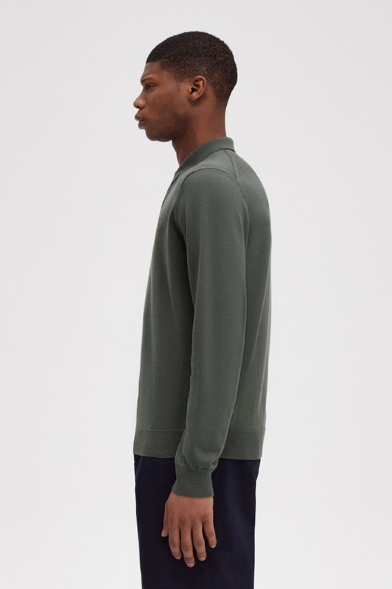 Fred Perry Classic Knitted Men's Shirts Green | JIV-139065