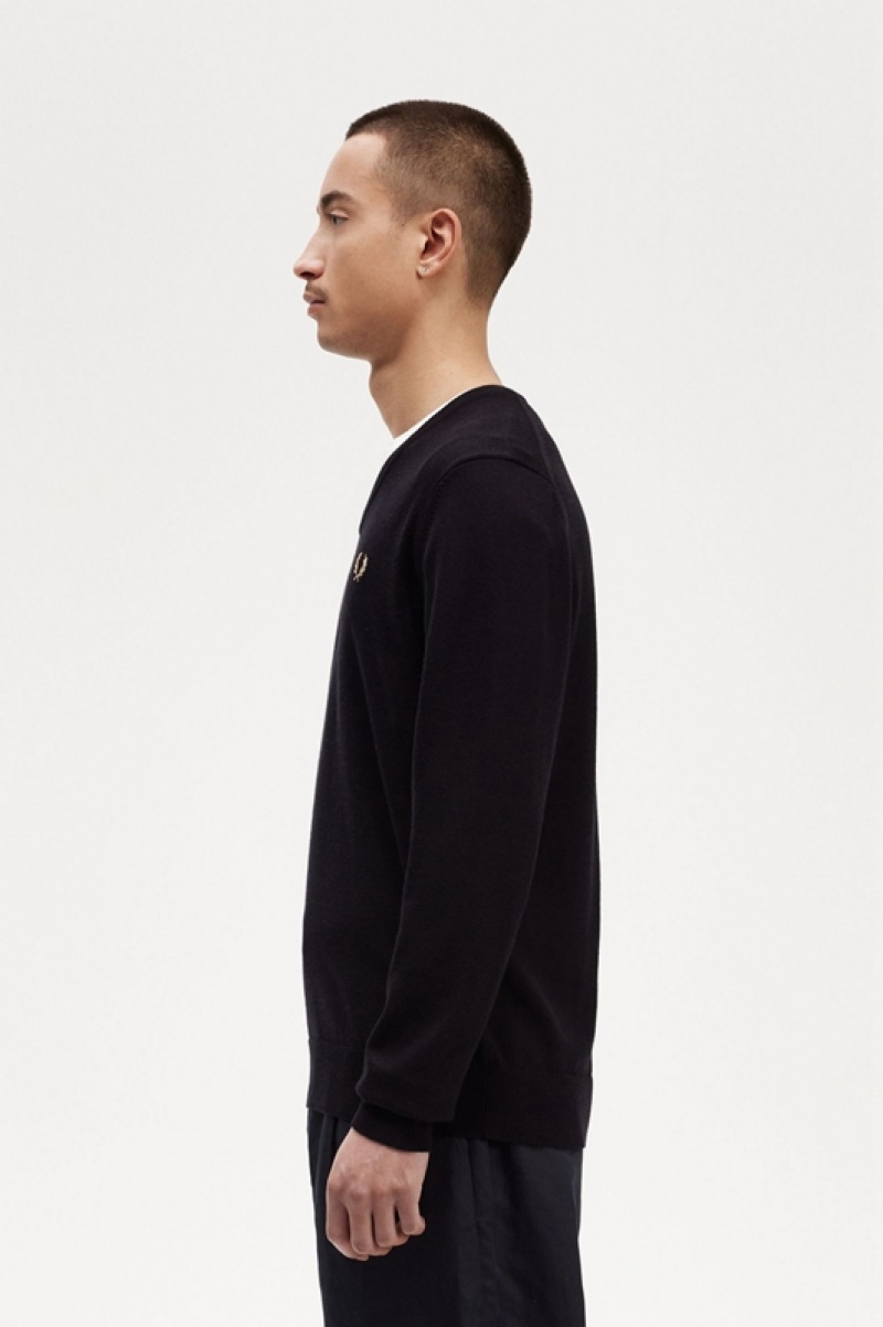 Fred Perry Classic V-Neck Men's Sweaters Black | WHO-851670