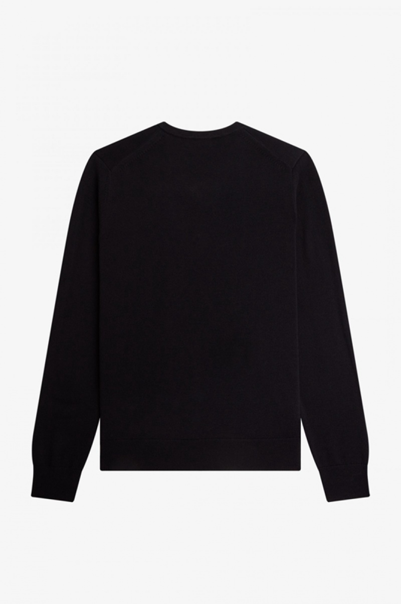 Fred Perry Classic V-Neck Men's Sweaters Black | WHO-851670