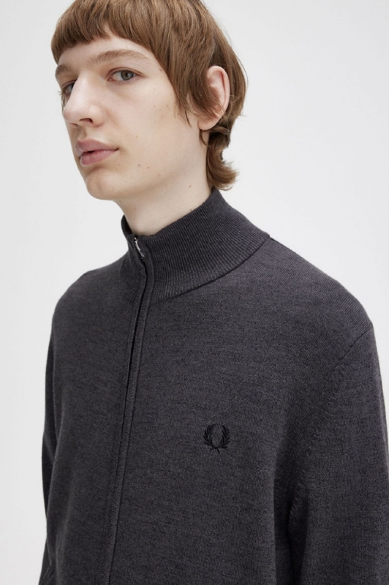 Fred Perry Classic Zip Through Men's Cardigan Dark Grey | VUE-378096