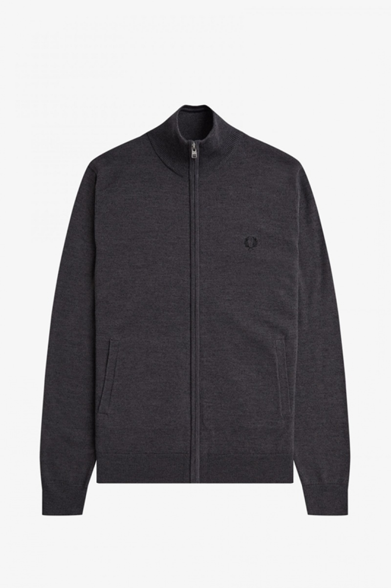 Fred Perry Classic Zip Through Men's Cardigan Dark Grey | VUE-378096