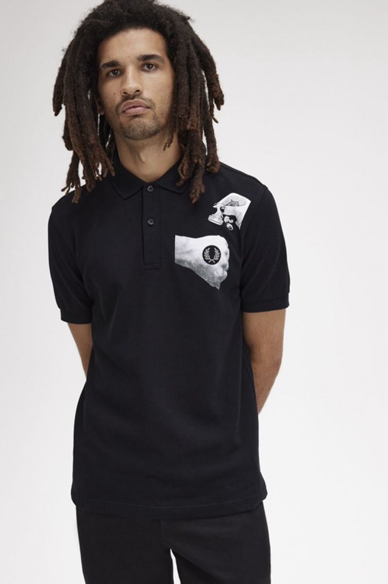 Fred Perry Collage Graphic Fred Perry Men's Shirts Black | SJM-256803