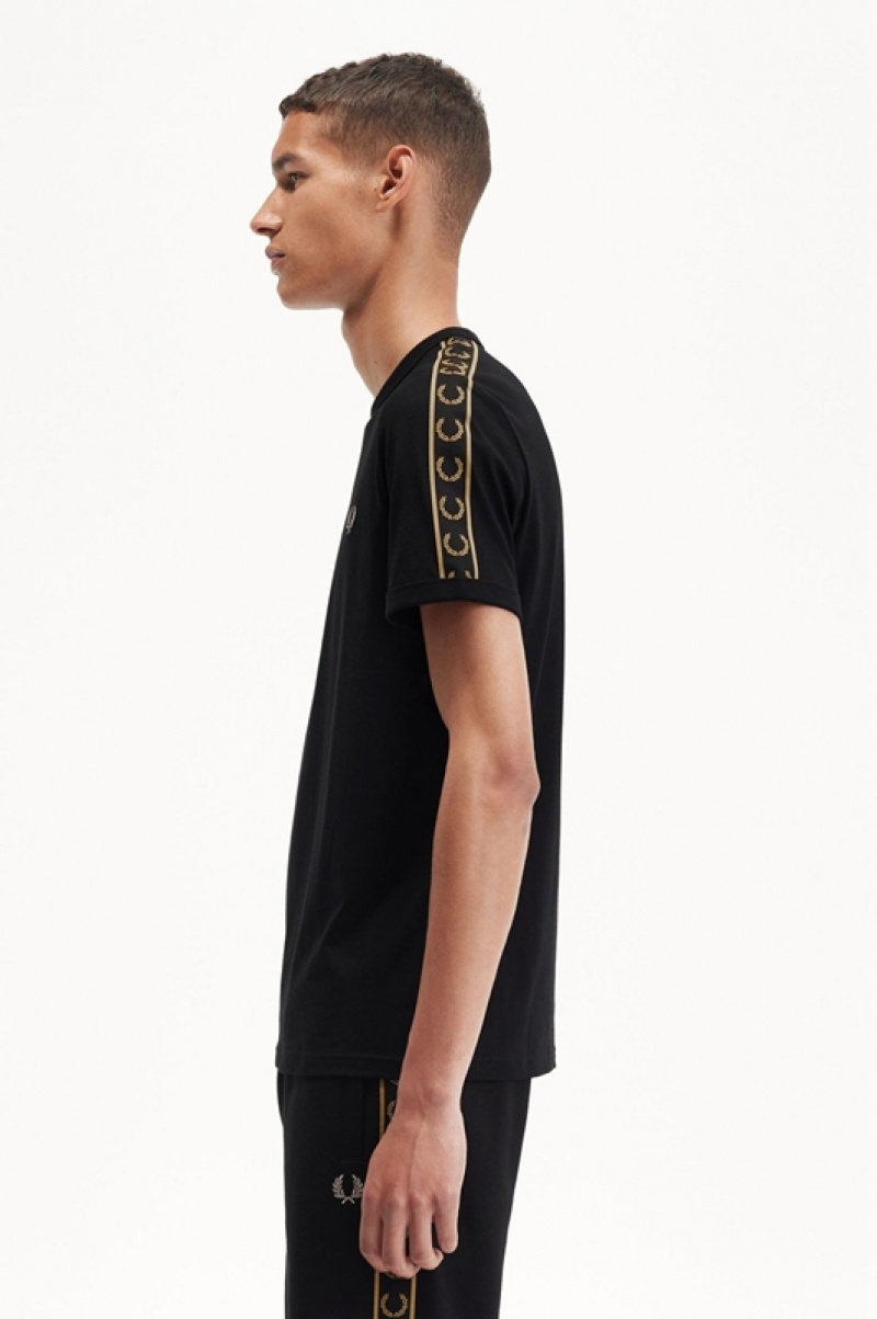 Fred Perry Contrast Tape Ringer Men's T Shirts Black | BQX-801435