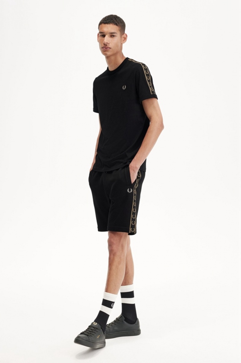 Fred Perry Contrast Tape Ringer Men's T Shirts Black | BQX-801435