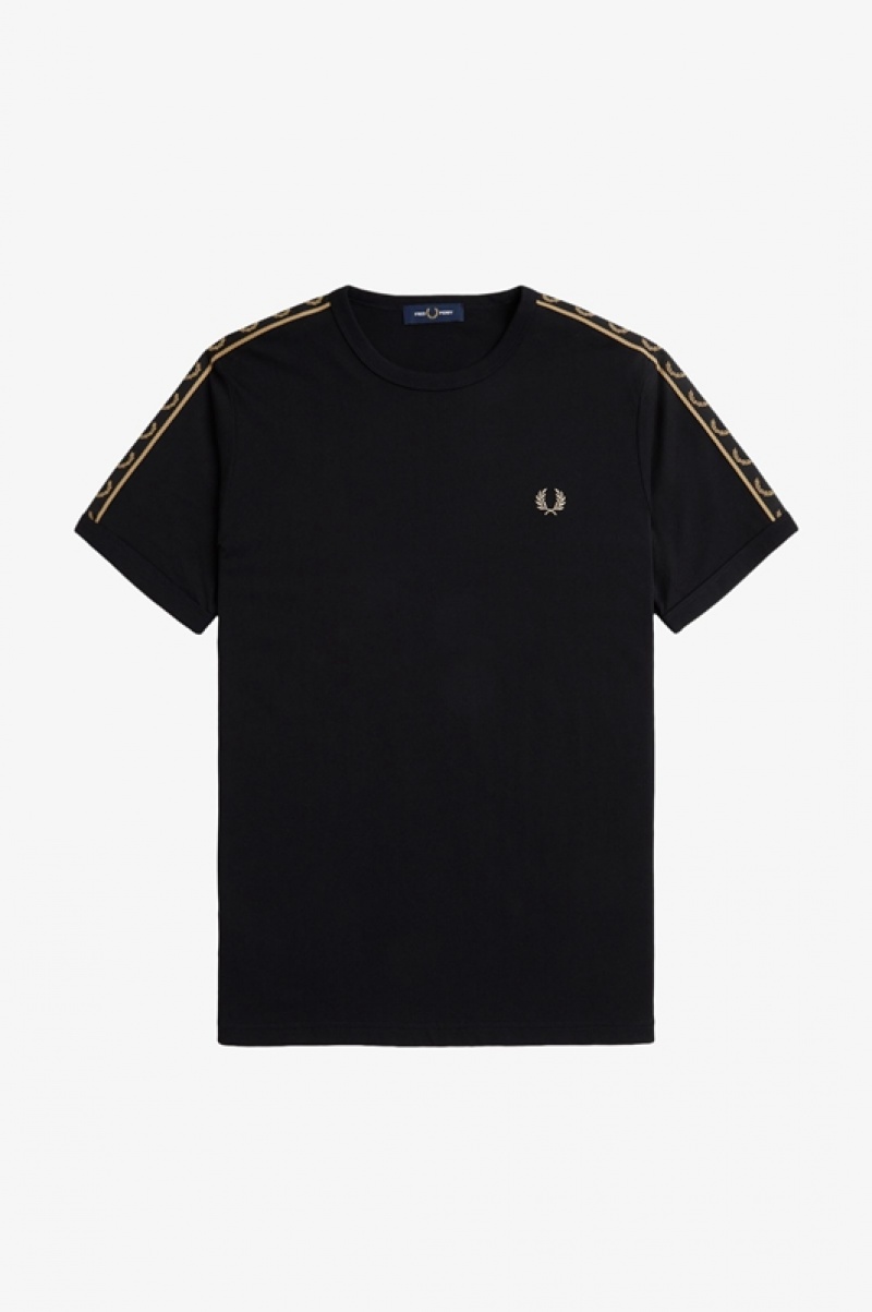 Fred Perry Contrast Tape Ringer Men's T Shirts Black | BQX-801435