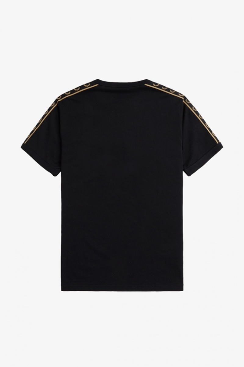 Fred Perry Contrast Tape Ringer Men's T Shirts Black | BQX-801435