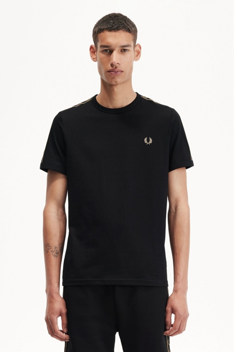 Fred Perry Contrast Tape Ringer Men\'s T Shirts Black | BQX-801435