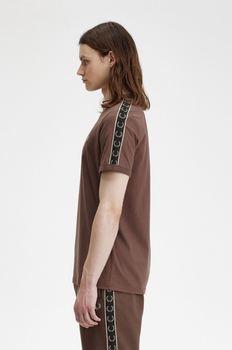 Fred Perry Contrast Tape Ringer Men's T Shirts Chocolate | VYM-172463