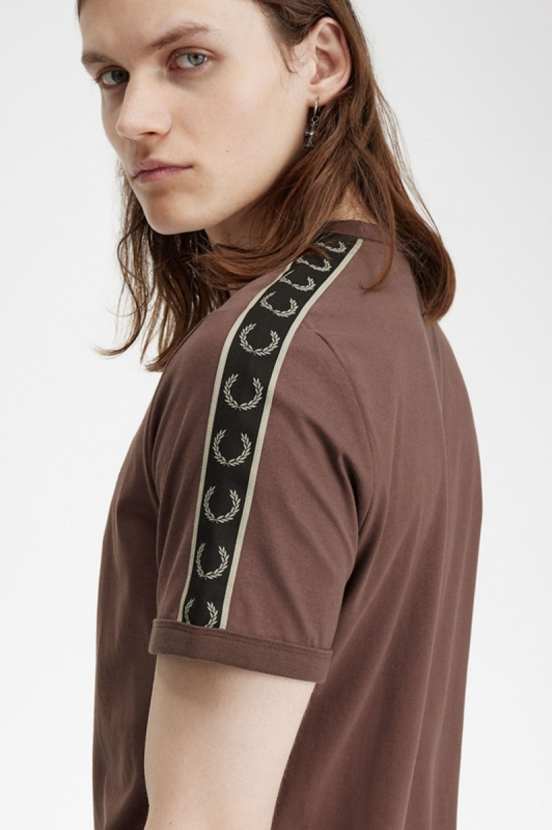 Fred Perry Contrast Tape Ringer Men's T Shirts Chocolate | VYM-172463