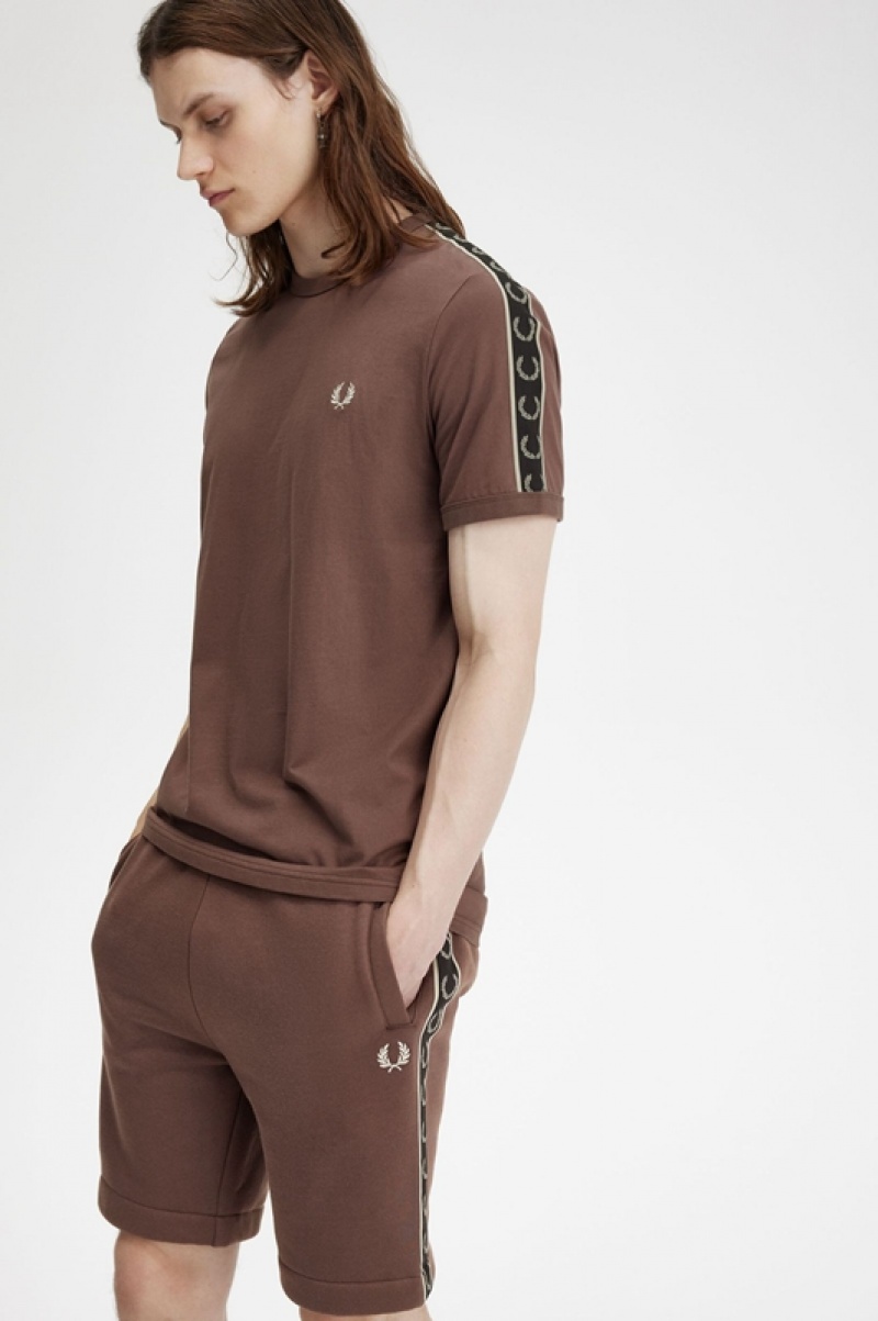 Fred Perry Contrast Tape Ringer Men's T Shirts Chocolate | VYM-172463