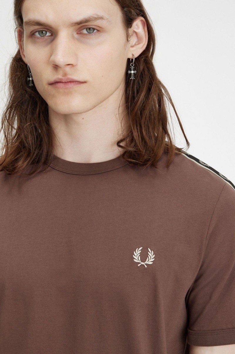 Fred Perry Contrast Tape Ringer Men's T Shirts Chocolate | VYM-172463