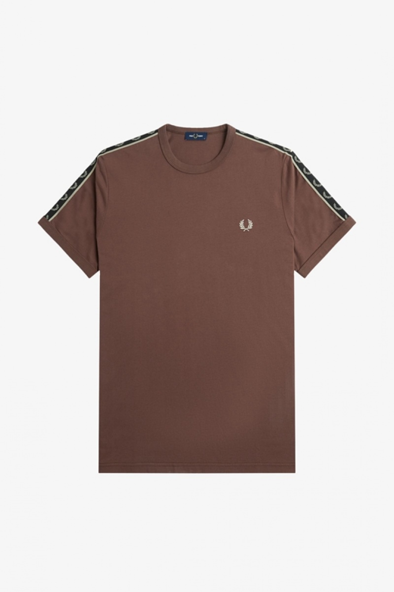 Fred Perry Contrast Tape Ringer Men's T Shirts Chocolate | VYM-172463