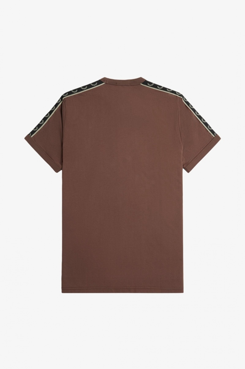 Fred Perry Contrast Tape Ringer Men's T Shirts Chocolate | VYM-172463