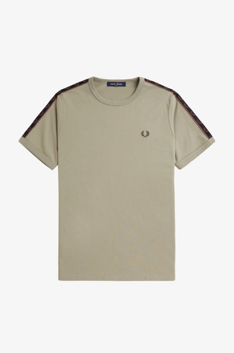 Fred Perry Contrast Tape Ringer Men's T Shirts Green | INX-248536