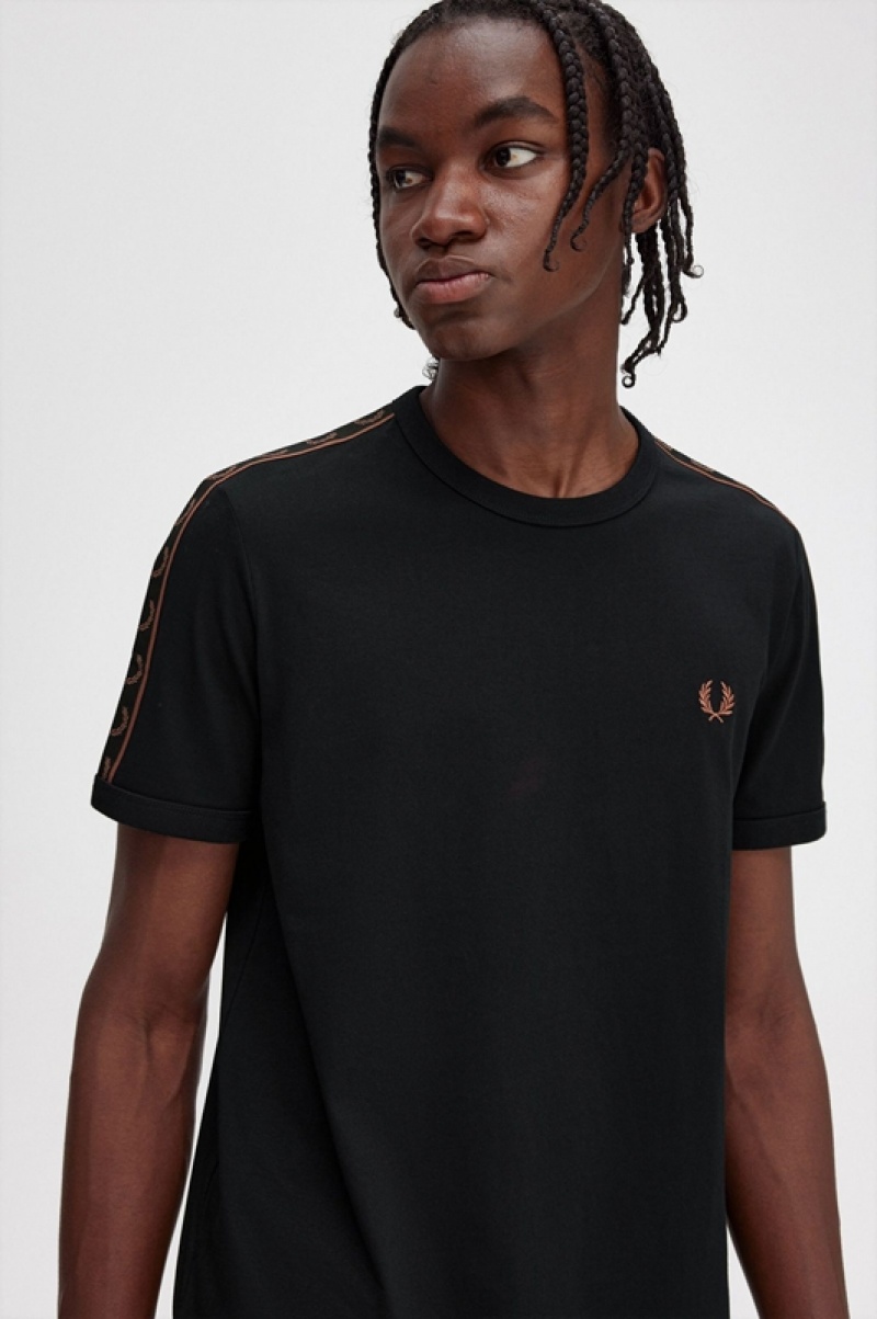 Fred Perry Contrast Tape Ringer Men's T Shirts Black | FYV-239415