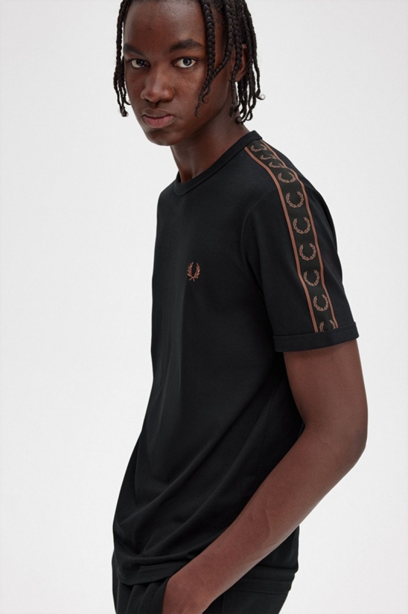 Fred Perry Contrast Tape Ringer Men's T Shirts Black | FYV-239415