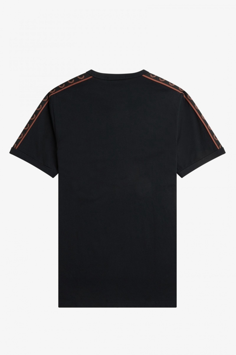 Fred Perry Contrast Tape Ringer Men's T Shirts Black | FYV-239415