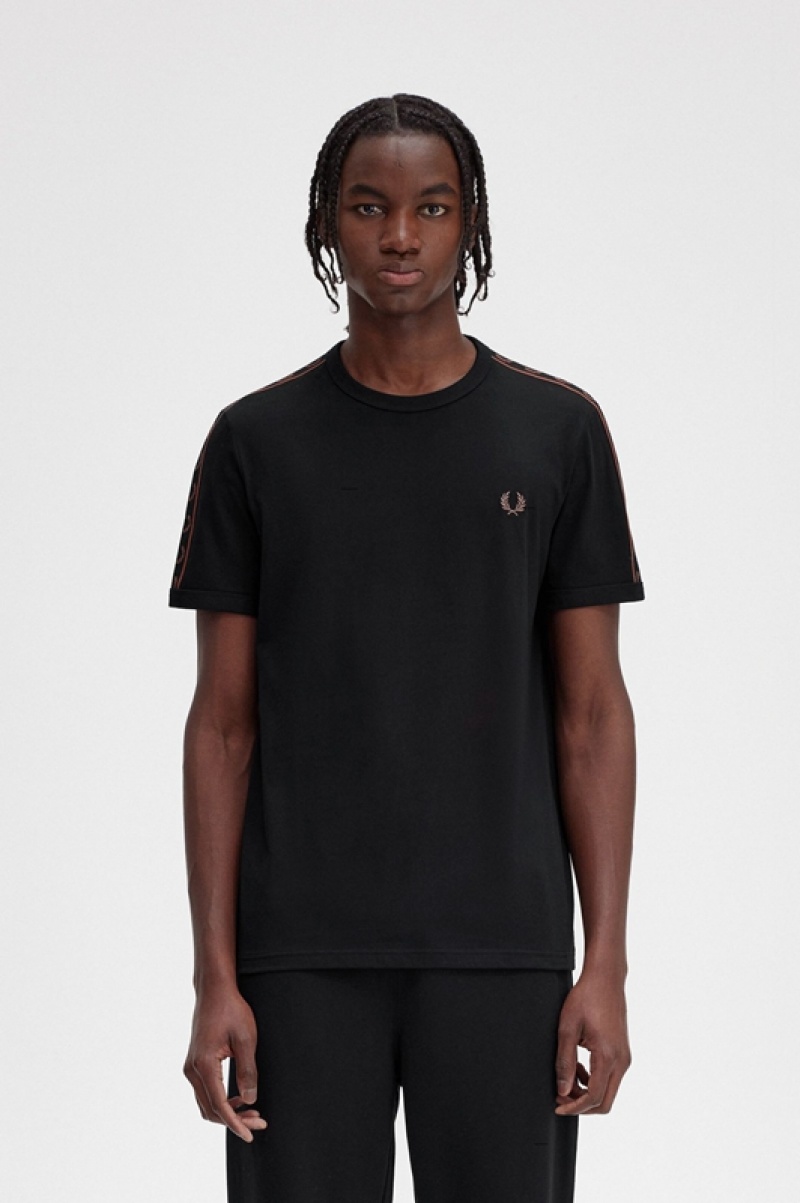 Fred Perry Contrast Tape Ringer Men\'s T Shirts Black | FYV-239415