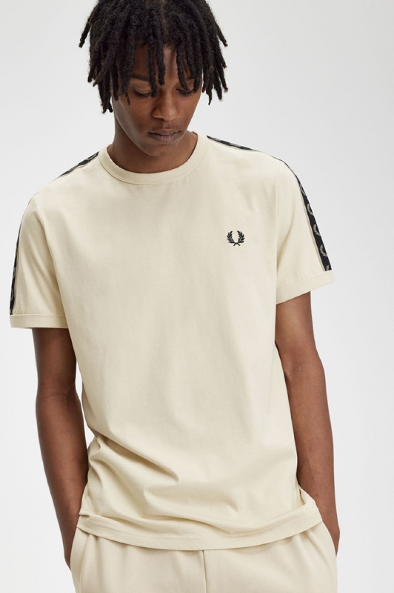 Fred Perry Contrast Tape Ringer Men's T Shirts Cream | DHM-854637