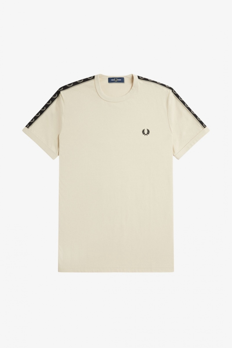 Fred Perry Contrast Tape Ringer Men's T Shirts Cream | DHM-854637