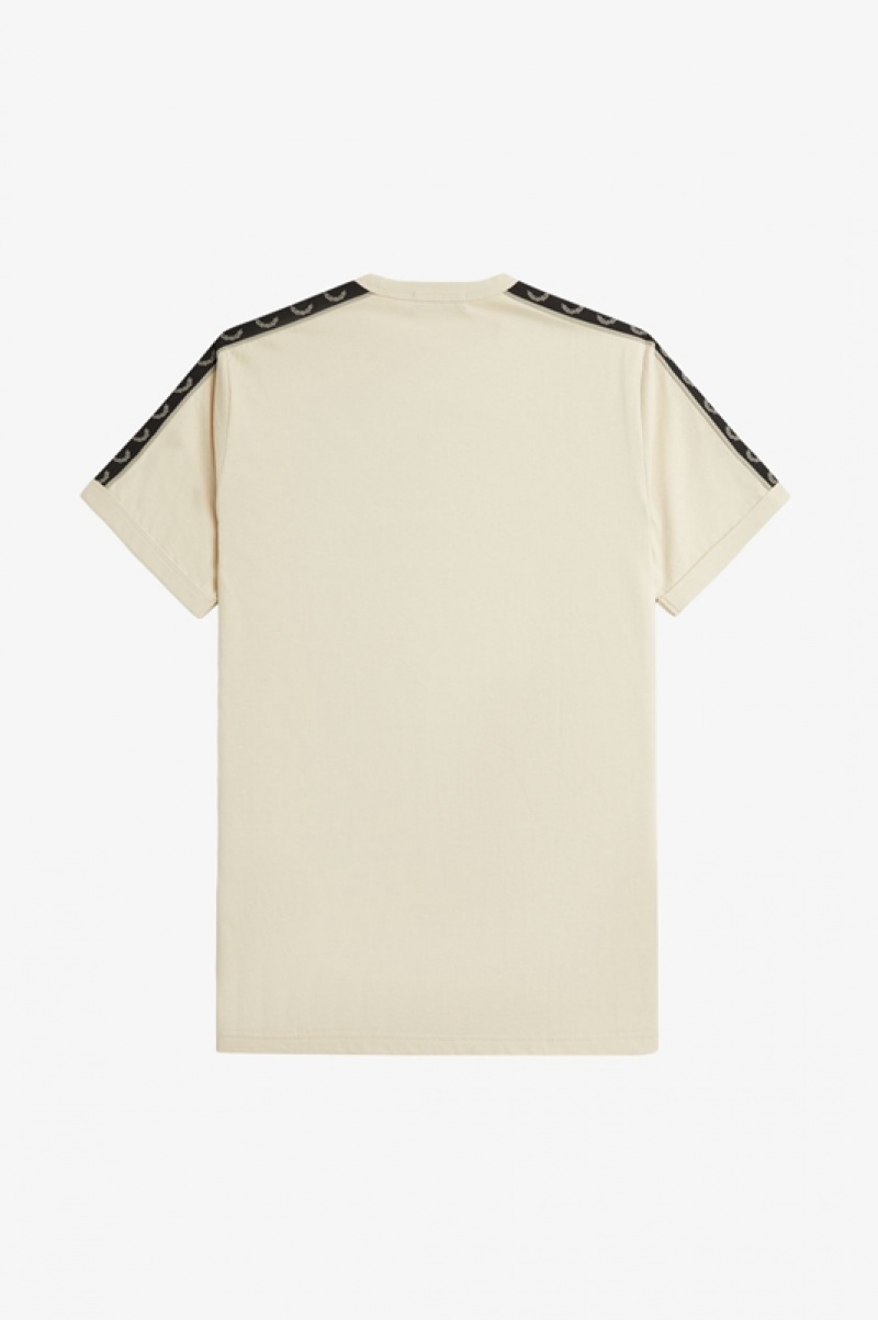 Fred Perry Contrast Tape Ringer Men's T Shirts Cream | DHM-854637