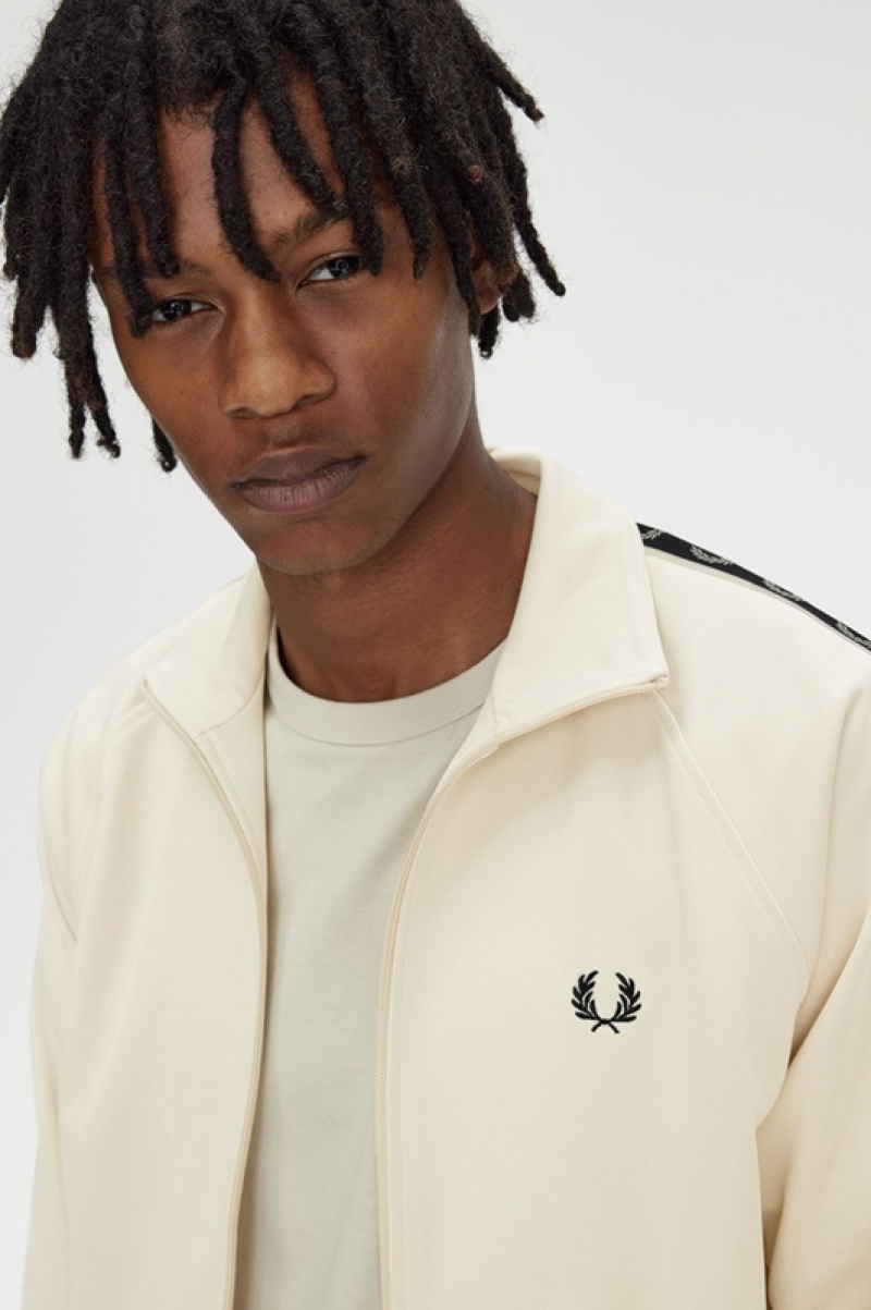 Fred Perry Contrast Tape Track Men's Jackets White | NSD-796084