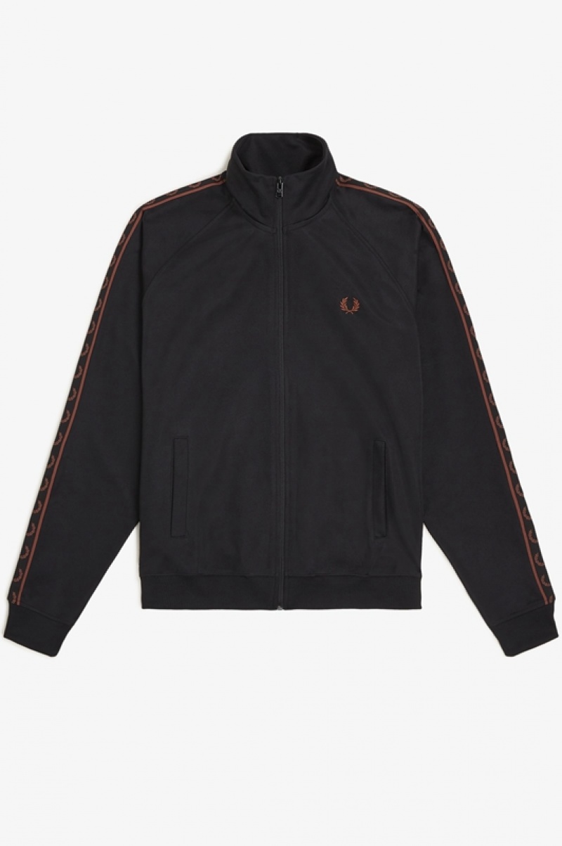 Fred Perry Contrast Tape Track Men\'s Jackets Black | YZE-075486