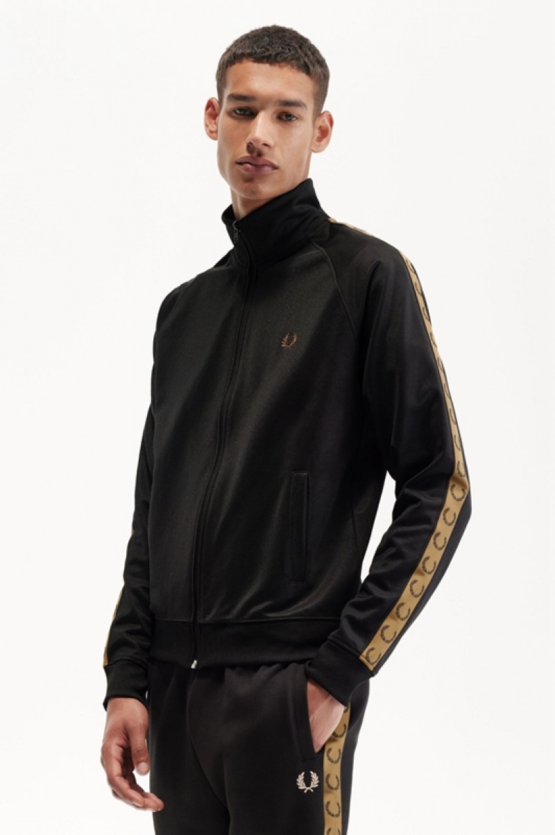 Fred Perry Contrast Tape Track Men's Jackets Black | YAF-694827