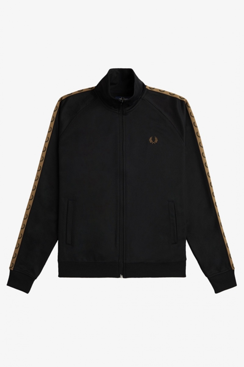 Fred Perry Contrast Tape Track Men's Jackets Black | YAF-694827