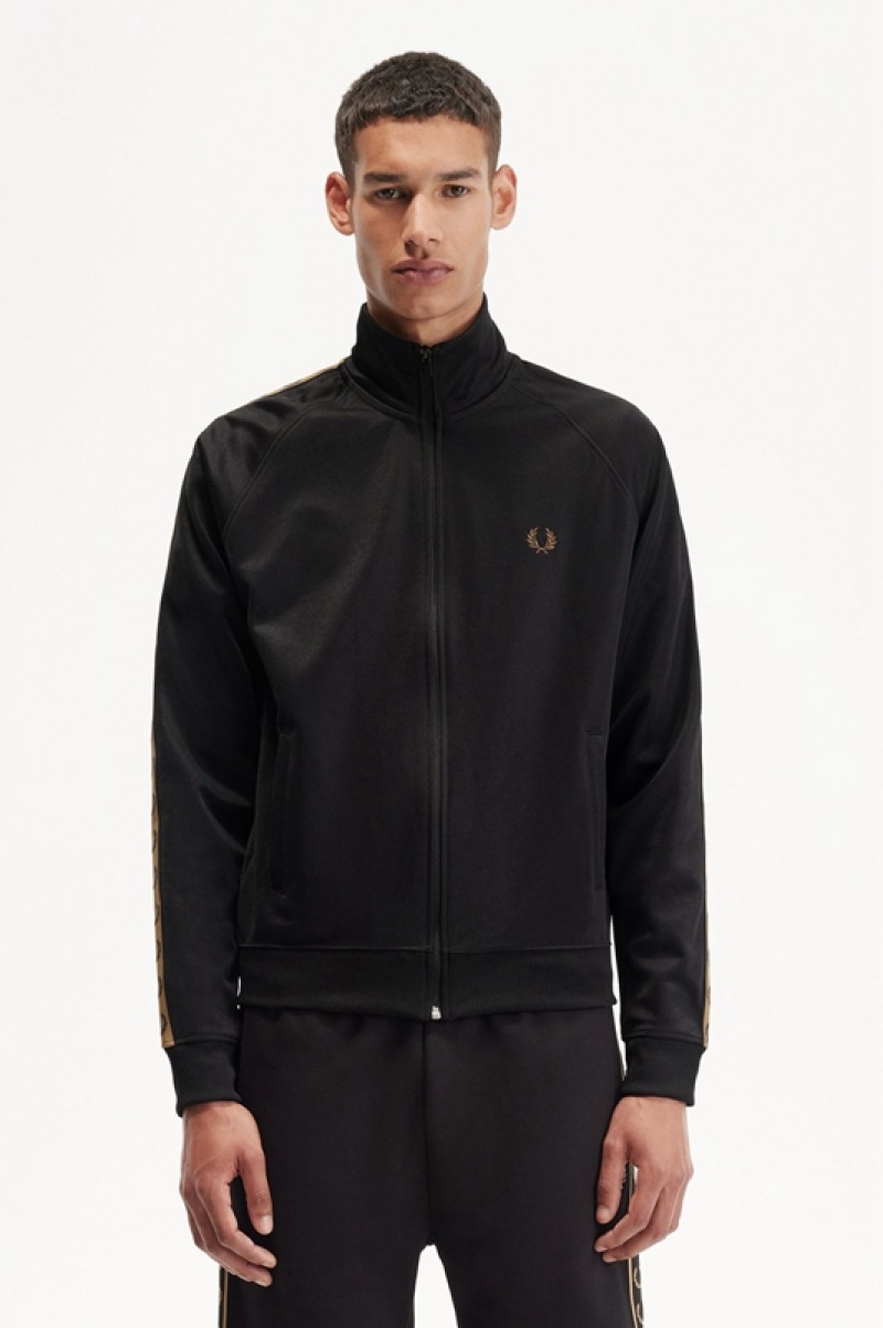 Fred Perry Contrast Tape Track Men\'s Jackets Black | YAF-694827