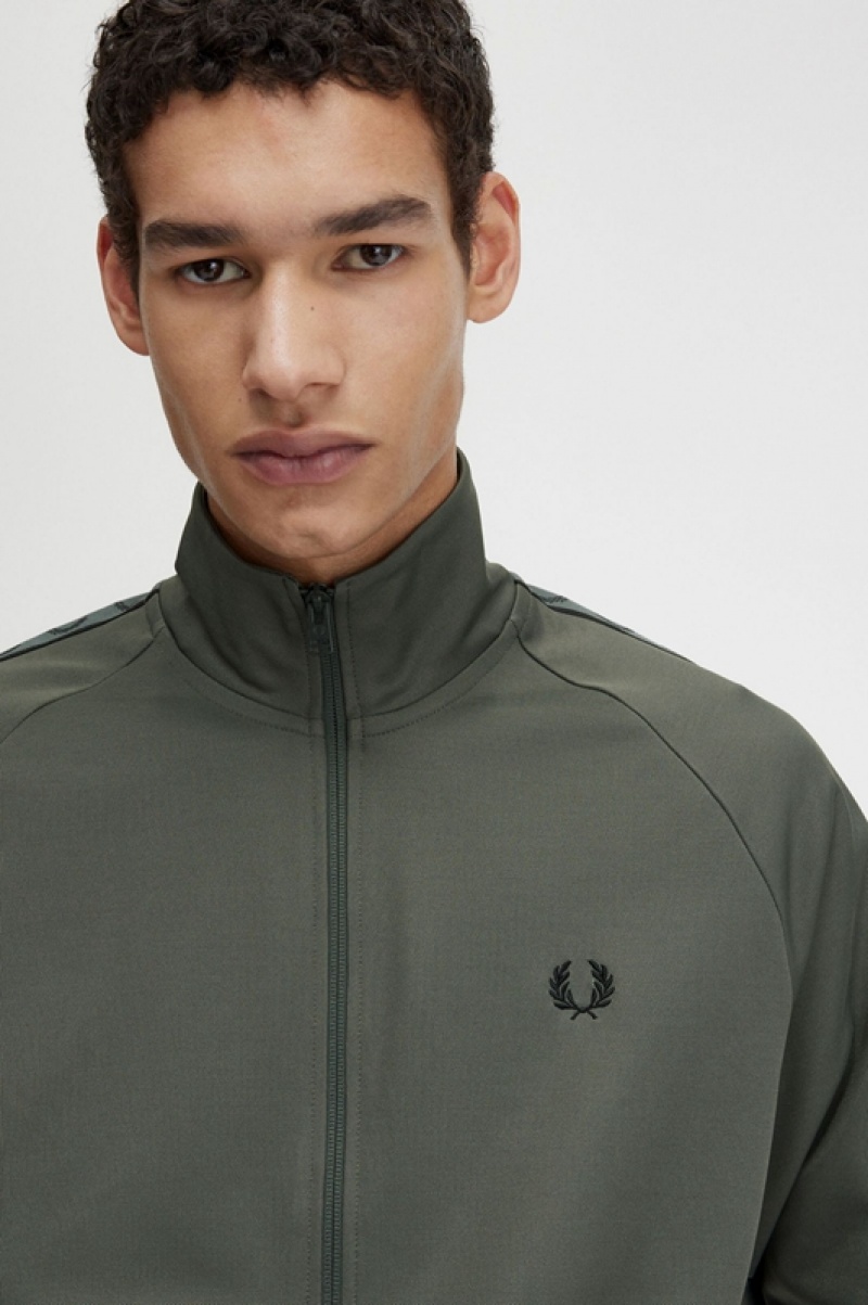 Fred Perry Contrast Tape Track Men's Jackets Green | SWT-517348