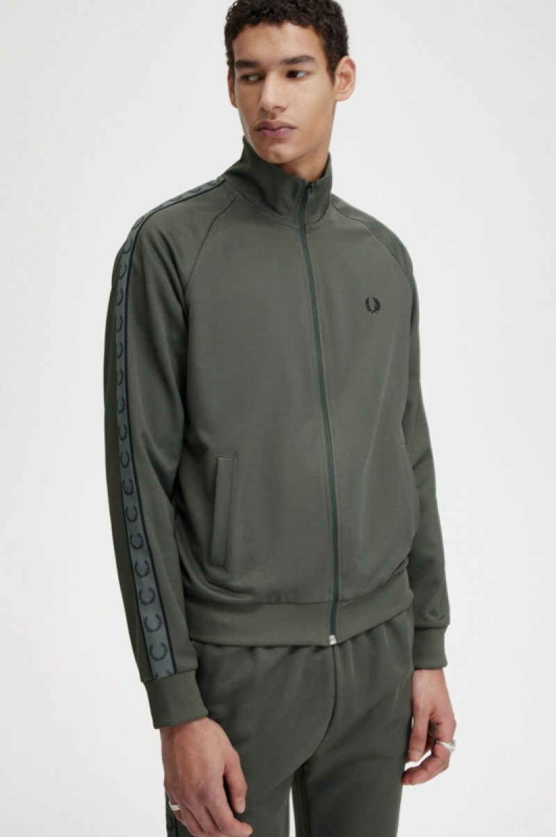 Fred Perry Contrast Tape Track Men's Jackets Green | SWT-517348