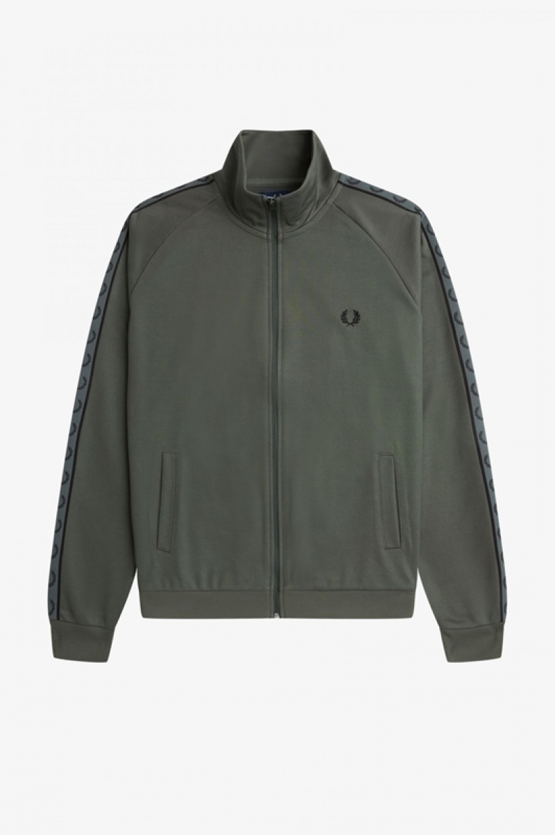 Fred Perry Contrast Tape Track Men's Jackets Green | SWT-517348