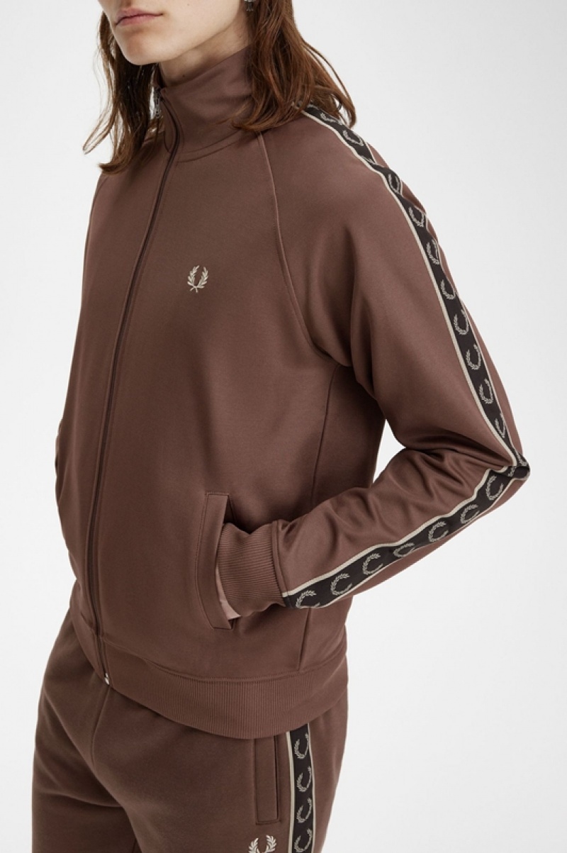 Fred Perry Contrast Tape Track Men's Jackets Chocolate | LXD-547802