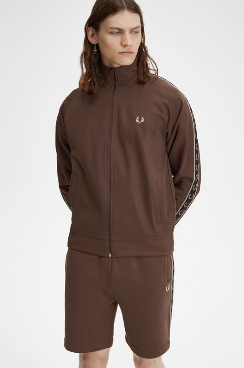 Fred Perry Contrast Tape Track Men's Jackets Chocolate | LXD-547802