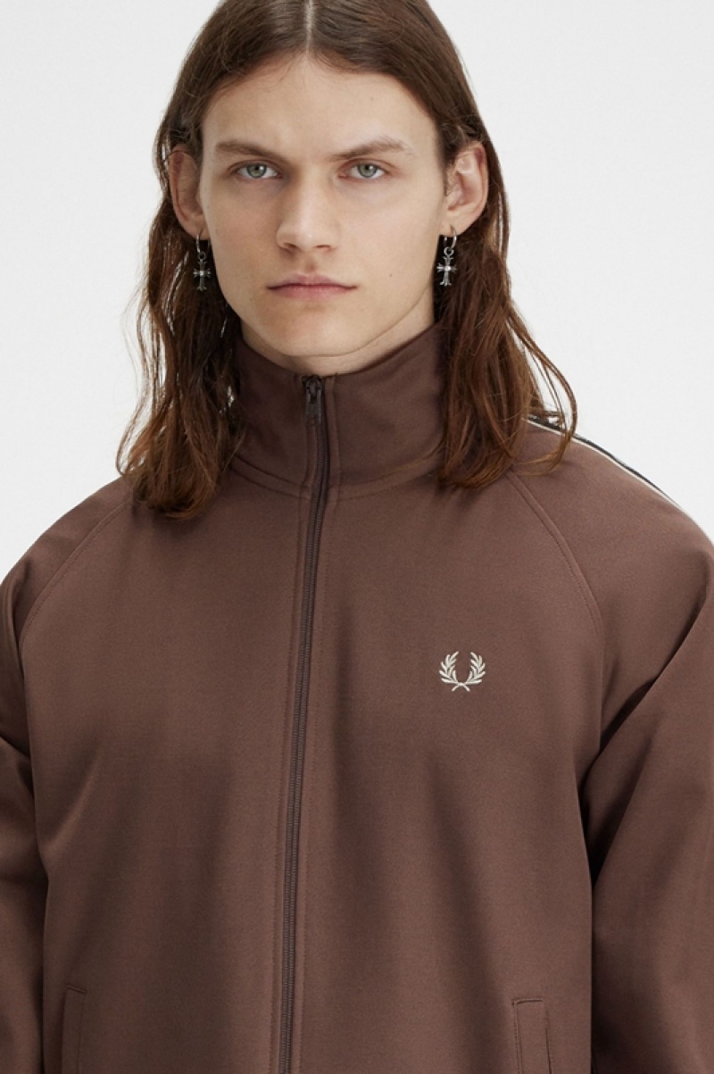 Fred Perry Contrast Tape Track Men's Jackets Chocolate | LXD-547802