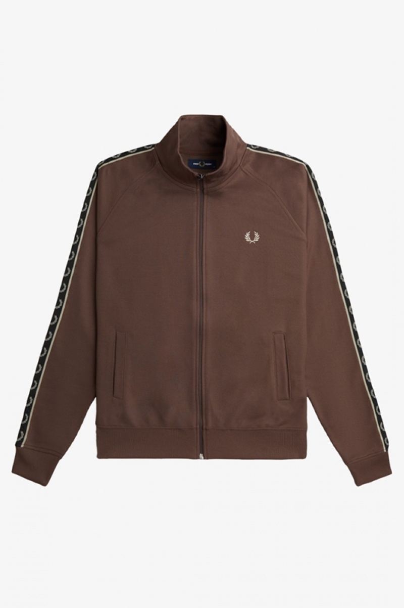 Fred Perry Contrast Tape Track Men's Jackets Chocolate | LXD-547802