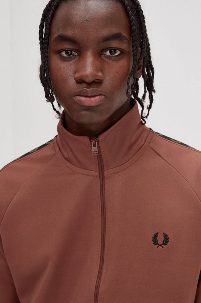 Fred Perry Contrast Tape Track Men's Jackets Brown | DCW-386520