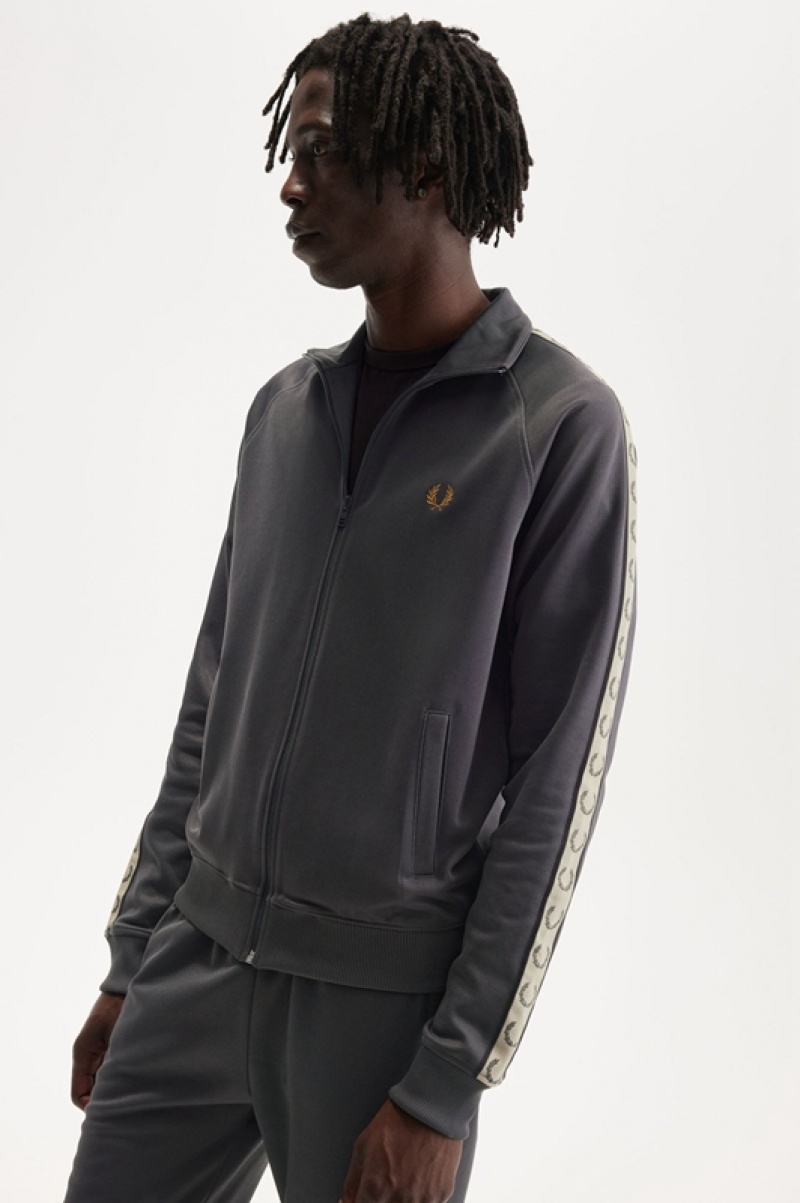 Fred Perry Contrast Tape Track Men's Jackets Grey | WJC-820174