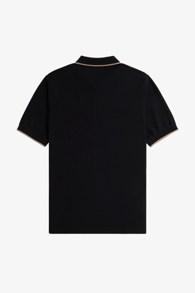 Fred Perry Crepe Piqué Zip Neck Men's Polo Shirts Black | ZMH-139864