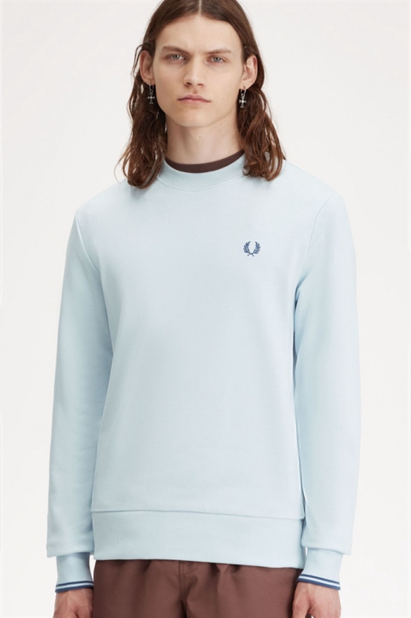 Fred Perry Crew Neck Men's Sweatshirts Blue | TRE-903628